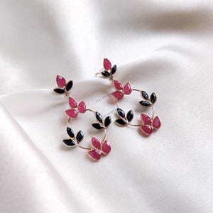 Natural Ruby & Blue Sapphire Earrings, Solid Gold Earrings, Multi Stone Floral Earrings, Dainty and Sapphire Stud Earrings, Birthday Present