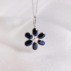 Natural Blue Sapphire & Diamond Pendant, 14K Solid White Gold Pendant, September and April Birthstone Pendant, Dainty Blue Sapphire Jewelry