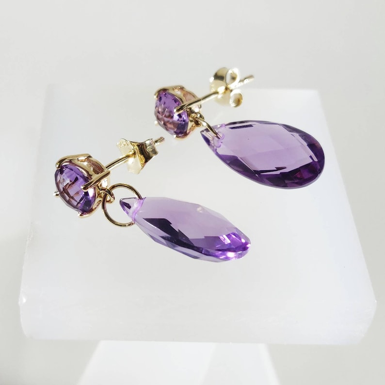 14k yellow gold jewelry,14k yellow gold earrins Natural Amethyst gemstones set in solid 14K yellow gold earrings for Women