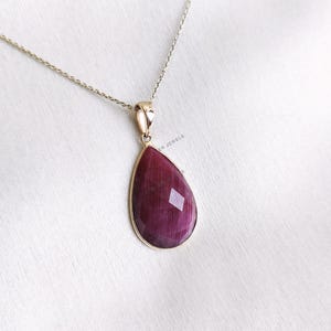 Natural Ruby Pendant, 14K Solid Gold Ruby Pendant, Solid Yellow Gold Ruby Pendant Necklace, July Birthstone, Birthday Gift, Anniversary Gift