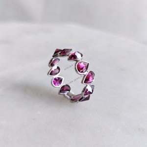 Natural Rhodolite Garnet Ring, 14K Solid White Gold Ring, January Birthstone, Bezel Ring, Infinity Rings, Christmas Present, Garnet Jewelry