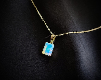 Collana con ciondolo quadrato vintage con zirconi verdi, pietra bling, collare in acciaio inossidabile placcato oro 18 carati, regalo di gioielli impermeabili  36