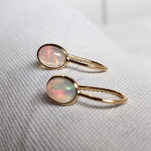 Natural Ethiopian Opal Earrings, 14k Solid Yellow Gold Opal Earrings, October Birthstone Earrings, Opal Jewelry, Christmas Gift