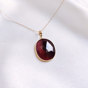 Natural Garnet Pendant, 14K Solid Yellow Gold Garnet Pendant, January Birthstone Pendant, Garnet Bezel Pendant, Christmas Present