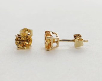 Natural Citrine Earrings, Citrine 14K Solid Yellow Gold Earring, November Birthstone Earrings, Stud Earrings, Citrine Jewelry