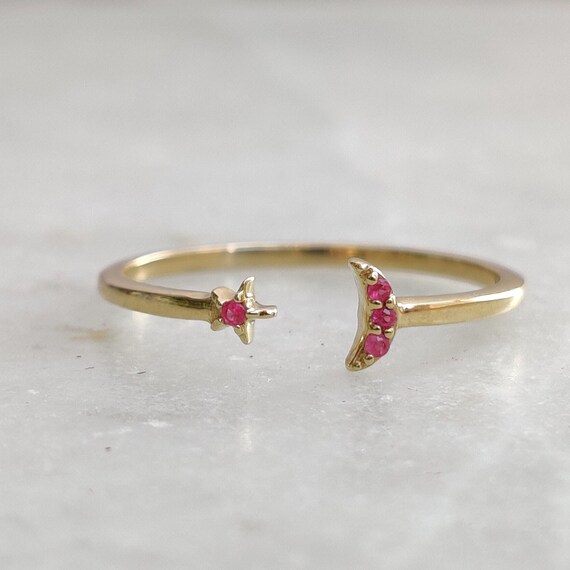 14K Gold Natural Ruby Ring Solid Yellow Gold Ring Dainty Ruby