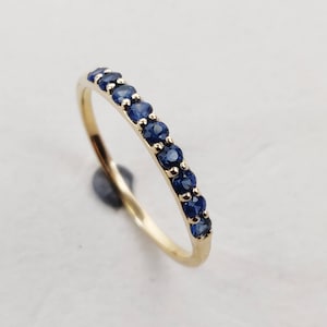 14K Gold Natural Blue Sapphire Ring, 14K Solid Yellow Gold Ring, Blue Sapphire Engagement Ring, September Birthstone, Half Infinity Ring