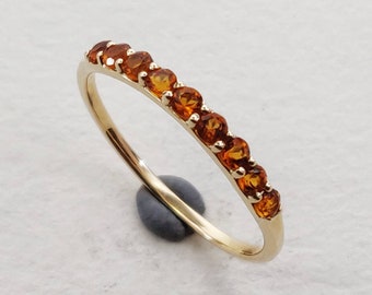 14K Gold Natural Citrine Half Eternity Ring, 14K Solid Yellow Gold Ring, Citrine Engagement Ring, November Birthstone, Wedding Ring