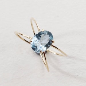 Natural Aquamarine Ring, 14K Solid Yellow Gold Aquamarine Ring, March Birthstone Ring, Aquamarine Jewelry, Anniversary Present