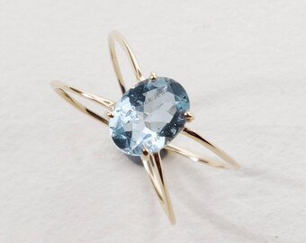 Natural Aquamarine Ring: 14K Solid Yellow Gold March Birthstone Jewelry