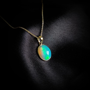 Natural Ethiopian White Opal Pendant, 14K Solid Gold Opal Pendant, 14k Solid Gold Necklace Pendant, October Birthstone, Christmas Gift