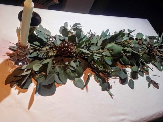 Eucalyptus Table Runnerseeded Eucalyptus W Pearled Pine Cone Etsy