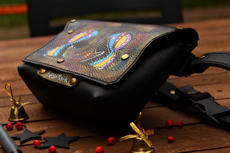 Painted Wallet Hand Painted Leather Waist bag for Woman Artwork Leather Belt Personalized Gifts Art