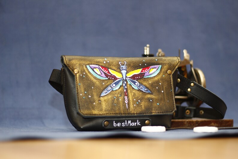 Painted Wallet Art Leather Belt Personalized Gifts Hand Painted Leather Waist bag for Woman Artwork
