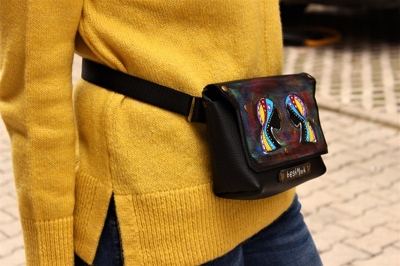 Painted Wallet Hand Painted Leather Waist bag for Woman Artwork Leather Belt Personalized Gifts Art