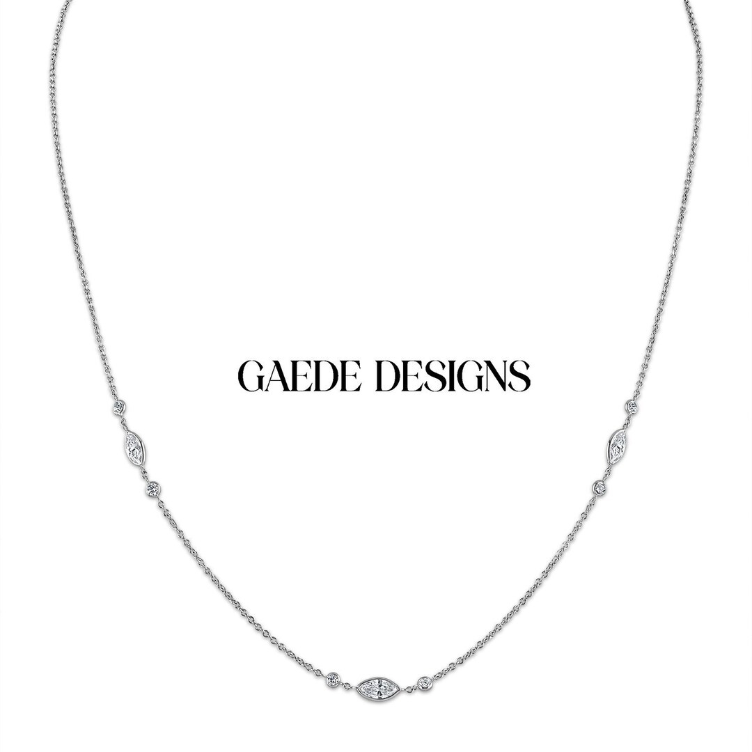 Marquise Diamond Bezel Station Necklace Dainty Layering Etsy