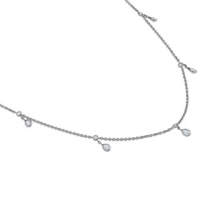 Platinum Diamond Dangle Necklace: Pear & Round Cut Statement Chain