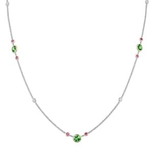 Dainty Tsavorite and Pink Sapphire Bezel Station Necklace 2 ct, By the Yard Necklace, One of a kind Necklace