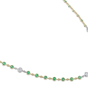 18K Yellow Gold Diamond and Emerald By the Yard Necklace