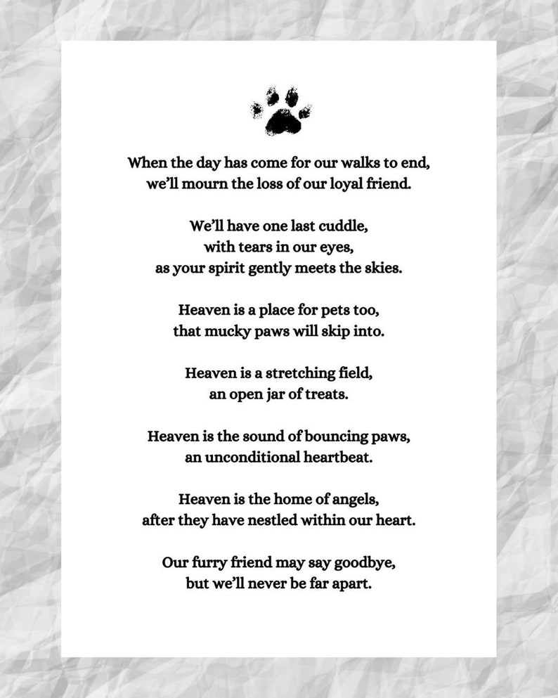 Dog Memorial Poem Pet Loss Poem Pet Loss Quote Heartfelt Dog Loss Keepsake Gift Digital Download