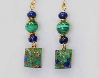 Lapis Malachit Ohrringe, Kingman Türkis Komposit Schmuck, Western Schmuck, Stein Schmuck, Malachit Ohrringe, Lapis Ohrringe