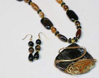 Handgemachte brasilianische Achat Halskette und baumeln Ohrringe Set