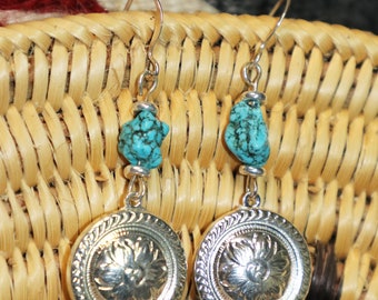 Handgemachte Silber Concho Ohrringe mit Türkis