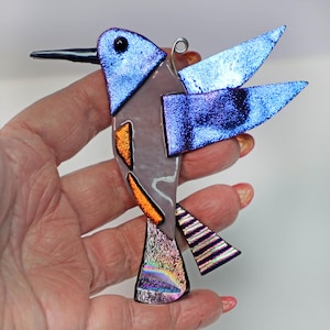 Hummingbird, Fused Glass Hummingbird, Hummingbird Gift, Hummingbird Ornament, Bird Lover, Garden Gift, Hanging Hummingbird, Dichroic Glass