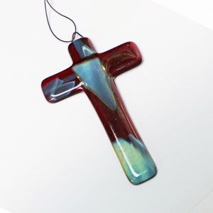 Red Brown Marble Glass Cross 5 Fused Glass, Wall Hanging, Decorative Cross, Religious Gift, Wall Cross, Ornament, Easter Cross, Unique Cross