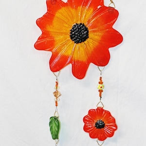 Sunflower Wind Chime, Suncatcher, yellow orange Flower, Fused Glass Wind Chime, Glass Wind Chime, Garden Art, flower suncatcher, garden gift