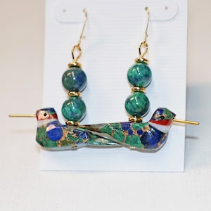 Hummingbird Dangle Earrings, Dark Green Stone Jewelry, Fetish Jewelry, Hummingbird, Mohave Turquoise, Kingman Turquoise