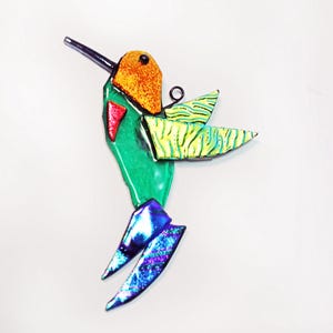Hummingbird, Fused Glass Hummingbird, Hummingbird Gift, Hummingbird Ornament, Bird Lover, Garden Gift, Hanging Hummingbird, Dichroic Glass