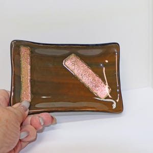 Handmade Fused Glass Soap Dish: Brown Dichroic Glass Platter