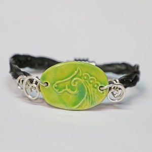 Pulsera de crin negra, Pulsera vaquera, Crin trenzada, Pulsera de crin de caballo, Joyería ecuestre, Joyería occidental, Pulsera verde