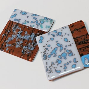 Modern Glass Coasters, Artisan Coasters, fused glass, modern home decor, Blue and brown coasters, housewarming gift, Set of 2 Coasters