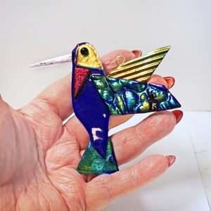 Hummingbird, Fused Glass Hummingbird, Hummingbird Gift, Hummingbird Ornament, Bird Lover, Garden Gift, Hanging Hummingbird, Dichroic Glass