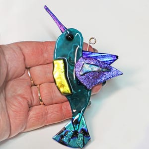 Hummingbird, Fused Glass Hummingbird, Hummingbird Gift, Hummingbird Ornament, Bird Lover, Garden Gift, Hanging Hummingbird, Dichroic Glass