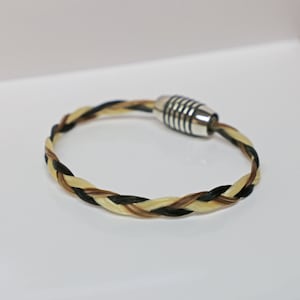 Cierre de crin negro y plata, pulsera de crin de tres colores, pulsera de vaquera, crin trenzada, joyería ecuestre, joyería occidental