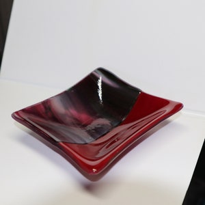 Burgundy Red Purple Fused Glass Dish, Glass Plate, Decorative Serving Tray, Handmade Glass Dish Bright Multi Color, Candle Holder