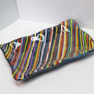Handmade Fused Glass Soap Dish: Striped Decorative Platter