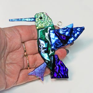 Hummingbird, Fused Glass Hummingbird, Hummingbird Gift, Hummingbird Ornament, Bird Lover, Garden Gift, Hanging Hummingbird, Dichroic Glass