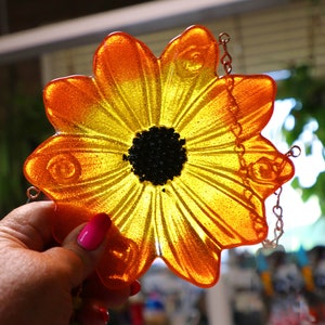Sunflower Wind Chime, Suncatcher, Orange Yellow Flower, Fused Glass Wind Chime, Glass Wind Chime, Garden Art, flower suncatcher, garden gift
