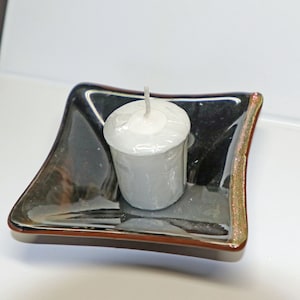 Dark Brown Black Fused Glass Dish, Candle Holder, Glass Plate, Decorative Serving Tray, Handmade Glass Dish, Dichroic Glass Dish, glass gift
