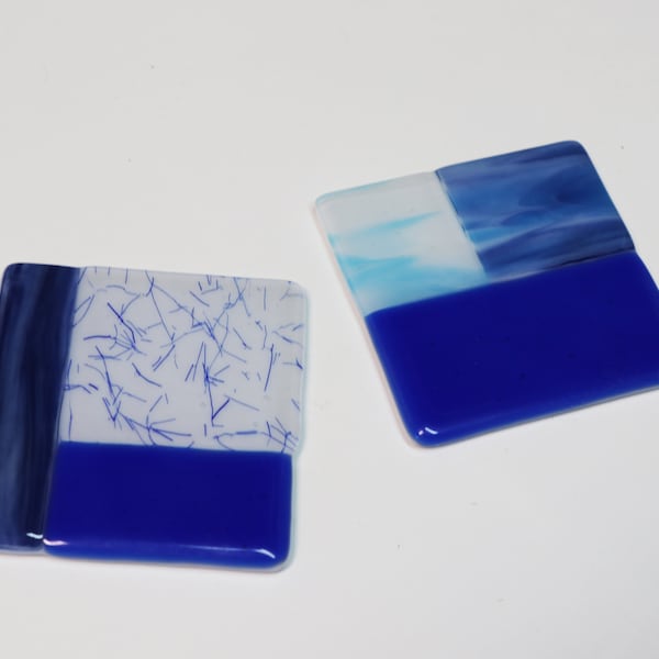 Modern Glass Coasters, Artisan Coasters, fused glass, modern home decor, Blue coasters, housewarming gift, Set of 2 Coasters