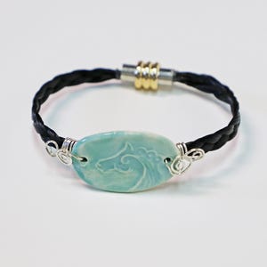 Pulsera de crin negra, pulsera vaquera, crin trenzada, pulsera de pelo de caballo, joyería ecuestre, joyería occidental, pulsera azul aguamarina