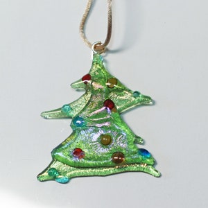Christmas Tree Ornament, Iridescent Green Fused Glass, Glass, Artisan Ornament, glass Christmas tree ornament, ornament gift, handmade