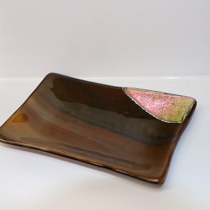 Handmade Fused Glass Soap Dish: Brown Decorative Platter (4x6 inches)