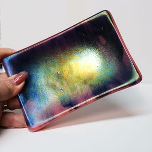 Handmade Fused Glass Soap Dish: Iridescent Decorative Platter