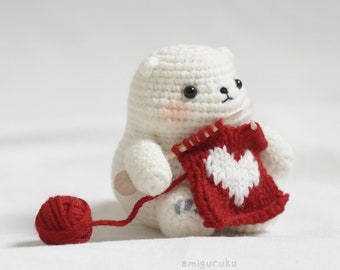 Crochet Pattern of Shiro the Knitting Bear Amigurumi/ Plushie Doll/ Bagcharm (PDF)