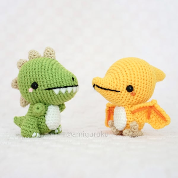 Patrón de Crochet de Lindos Dinosaurios T-Rex y Pterodáctilo Amigurumi (PDF)